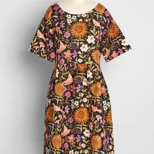 Princess Highway Linen Blend Sunflower Scenario Smock Dress Short Sleeve Size 6